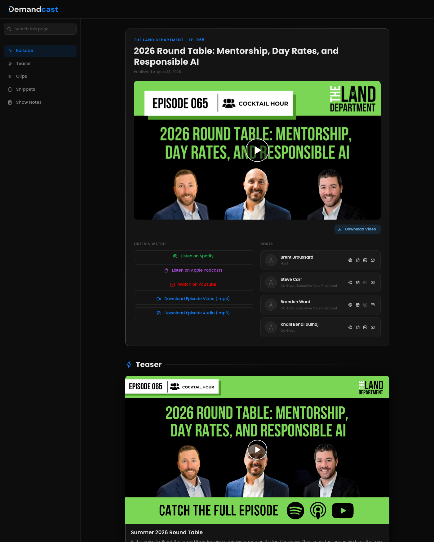Demandcast delivery page for The Land Department episode 065